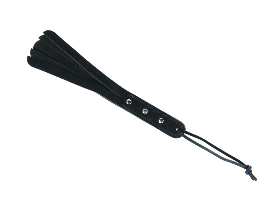 Schwarze kleine Velourlederpeitsche mit kurzen Riemen