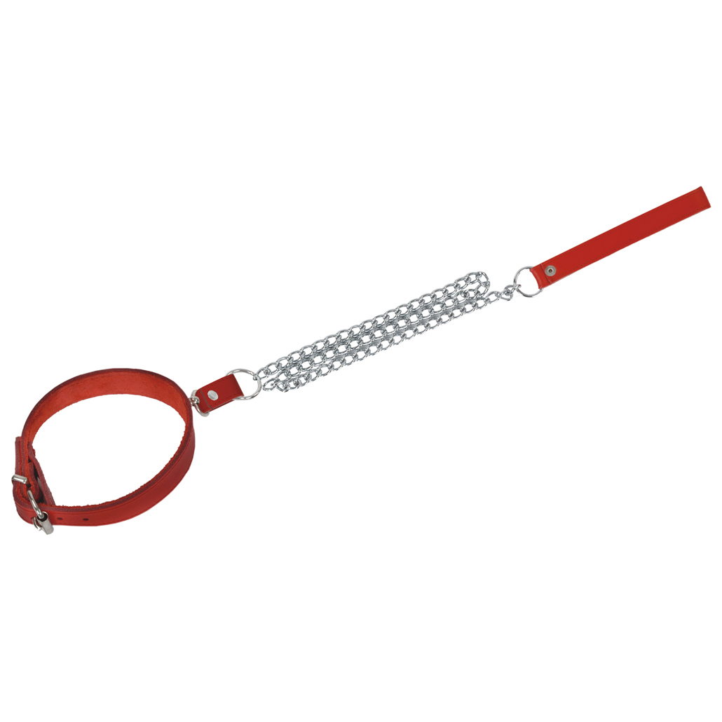 Halsband mit Führungsleine in Echtleder in rot als Freisteller von oben