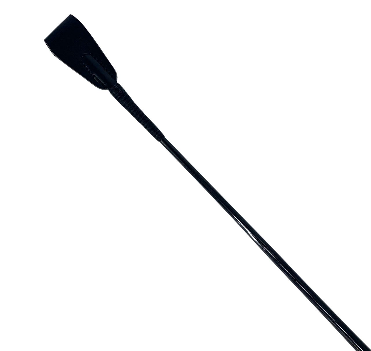 Nahansicht der Lederklatsche von komplett schwarzer Gerte