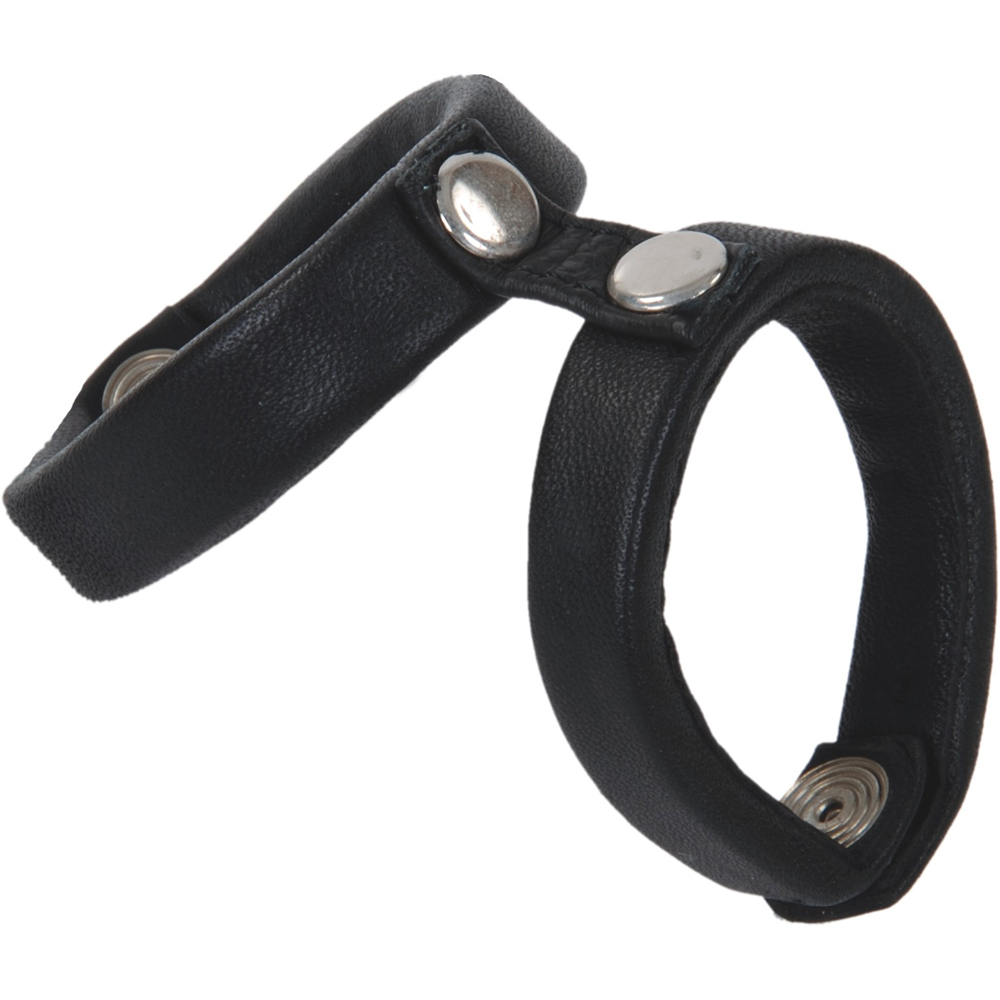 Penis- und Hodenband in einem in schwarz mit Metallnieten aus Echtleder