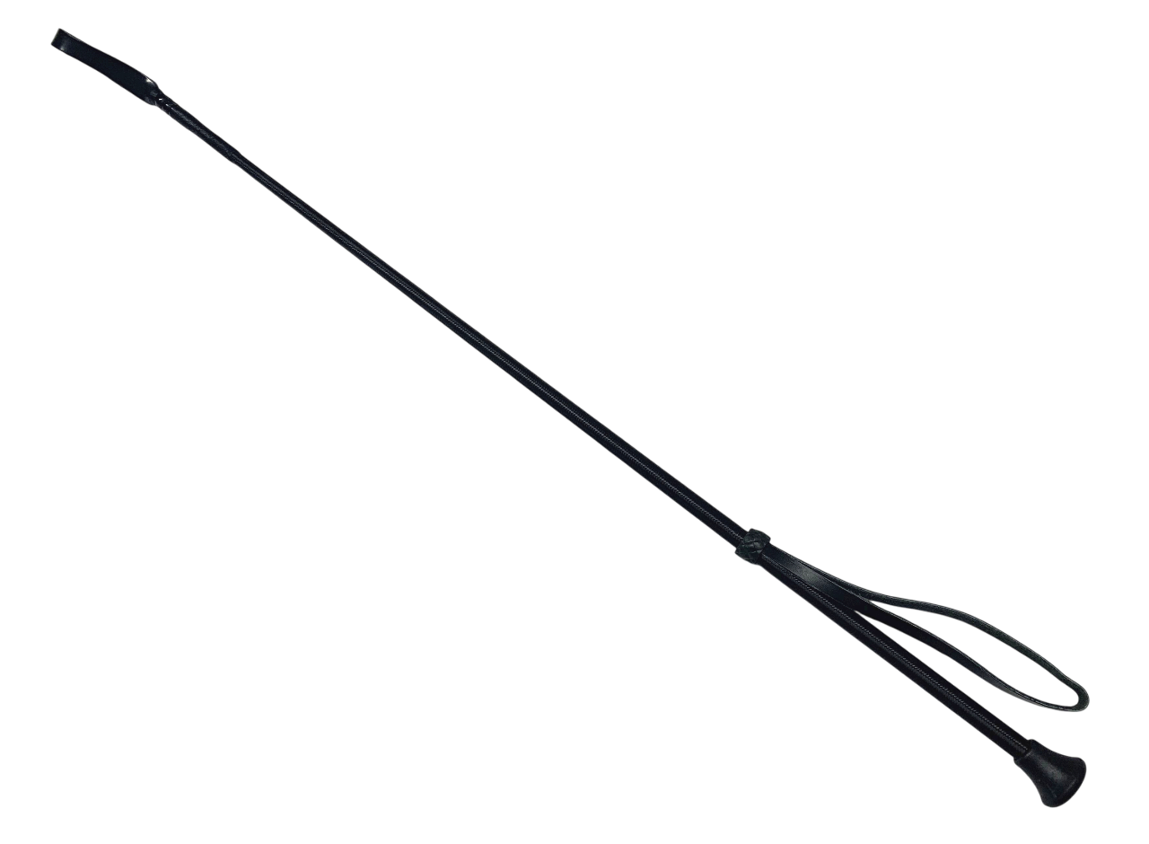 Schwarze Gerte mit Lederklatsche und Bänzel