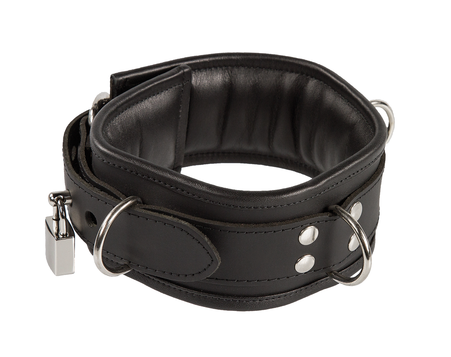 Abschließbares Halsband mit Schloss aus Echtleder bei pm-bodyleather.de