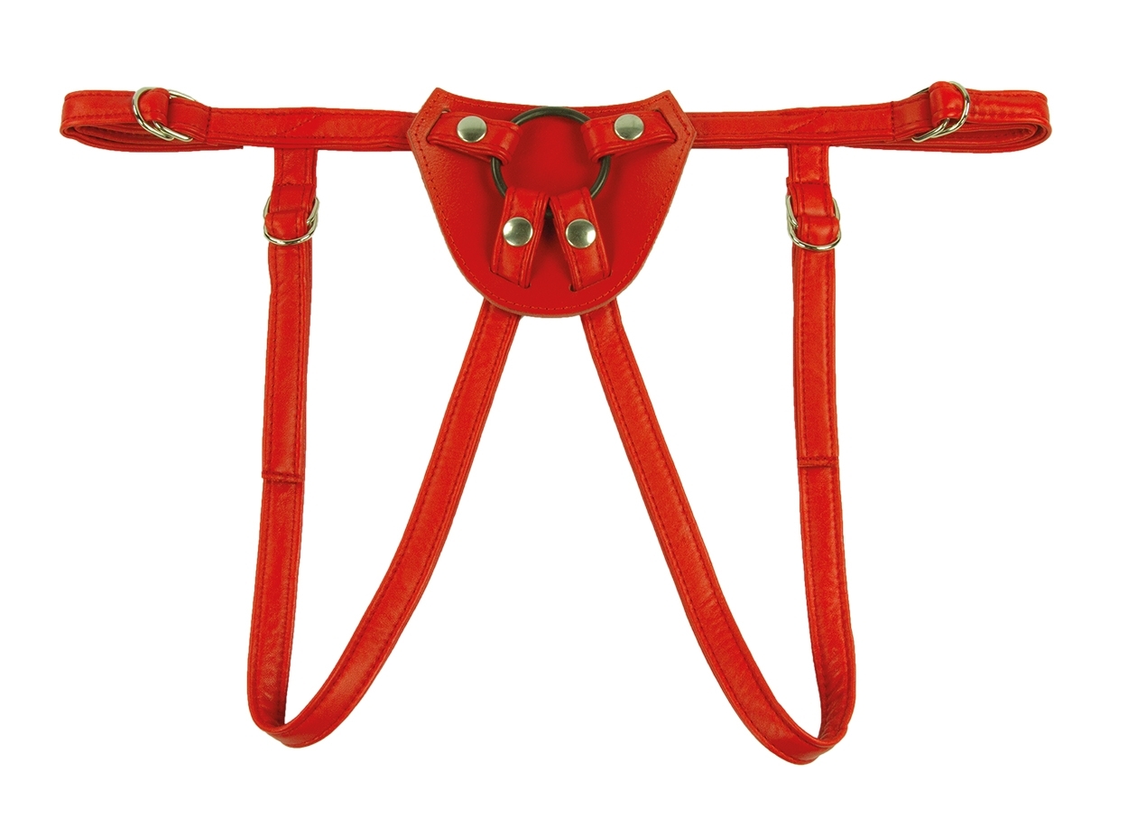 Freistellerbild von Dildoharness in rot